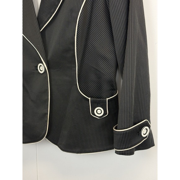 Y2K Vintage BEBE Skirt Suit Black Pinstripe Womens 10 White Piping Lined Blazer - Picture 6 of 16